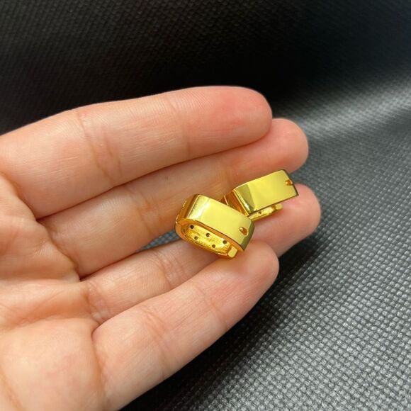 Gold-Plated Sterling Silver Huggie Hoop Earrings with Multicolored Gemstones - Picture 10 of 10